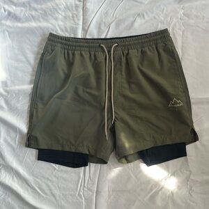 Forest green Hurley hiking/running short with built in compression liner